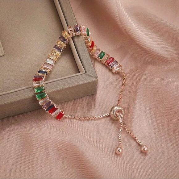 ❤️ NEW Sparkling rose gold multicolored crystal tennis bracelet ❤️ - Picture 5 of 6